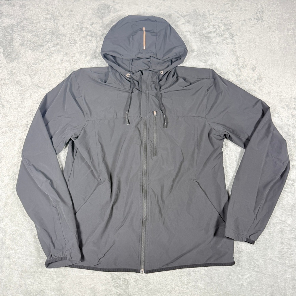 REI Mens Large Black Windbreaker Hooded Full Zip Jacket